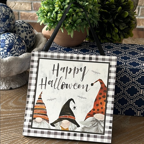 Other - NEW! Rustic Farmhouse Enchanted Garden Witch Gnome Happy Halloween Wood Sign